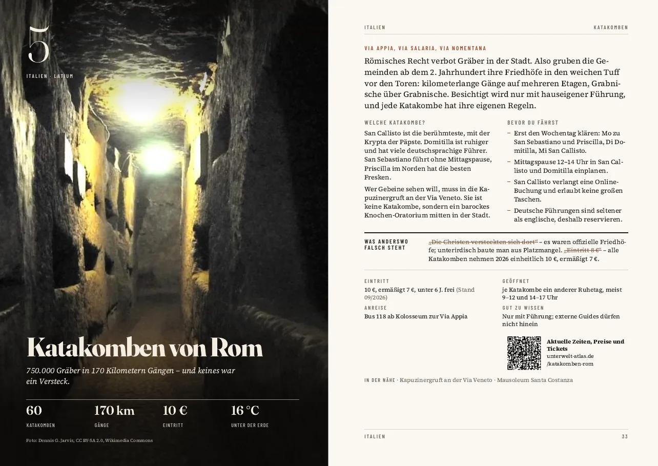 Doppelseite Katakomben von Rom im PDF-Reiseführer Stadtunterwelten Europas