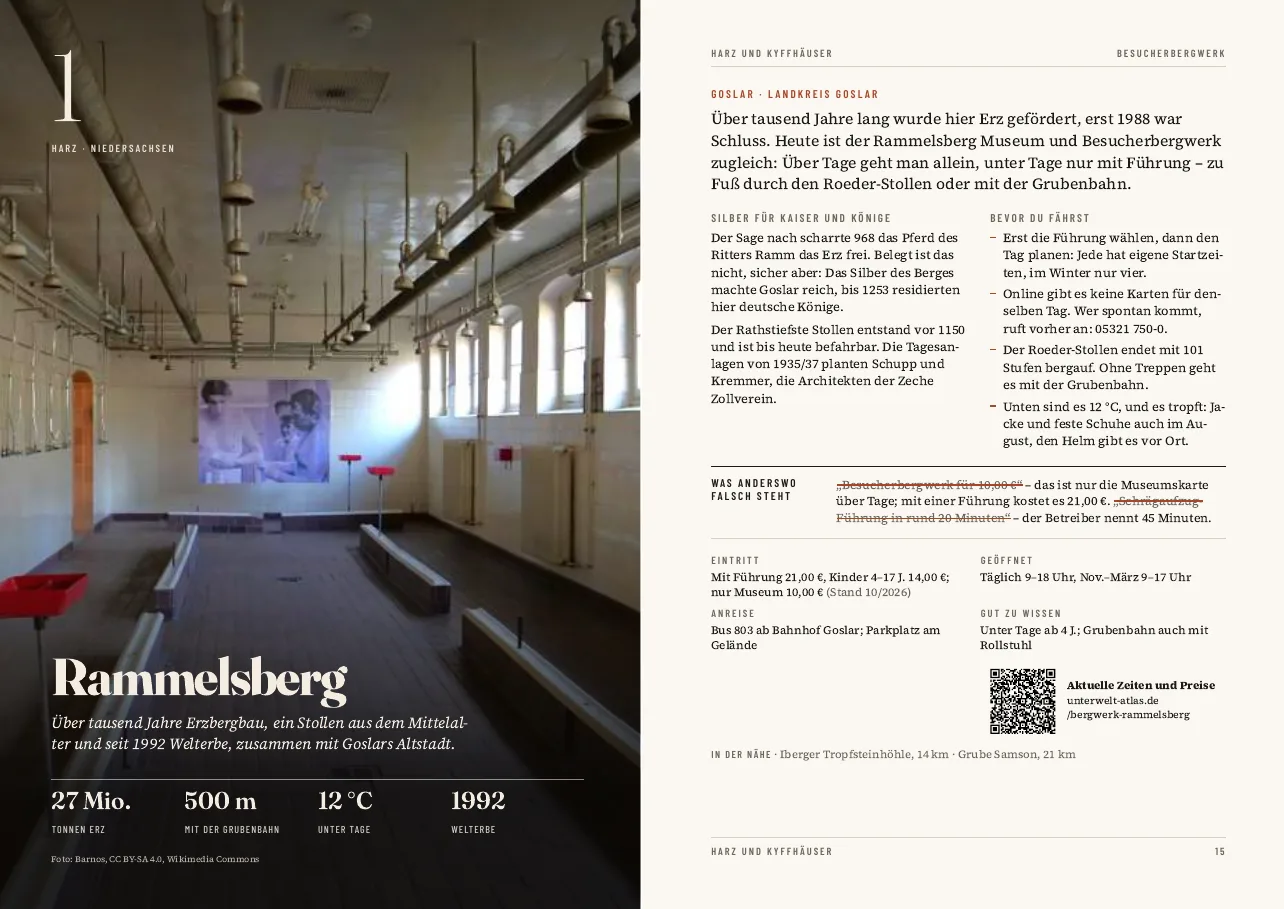 Doppelseite Bergwerk Rammelsberg im PDF Unterwelt Deutschland mit Zahlen, Tipps und Eintrittspreisen